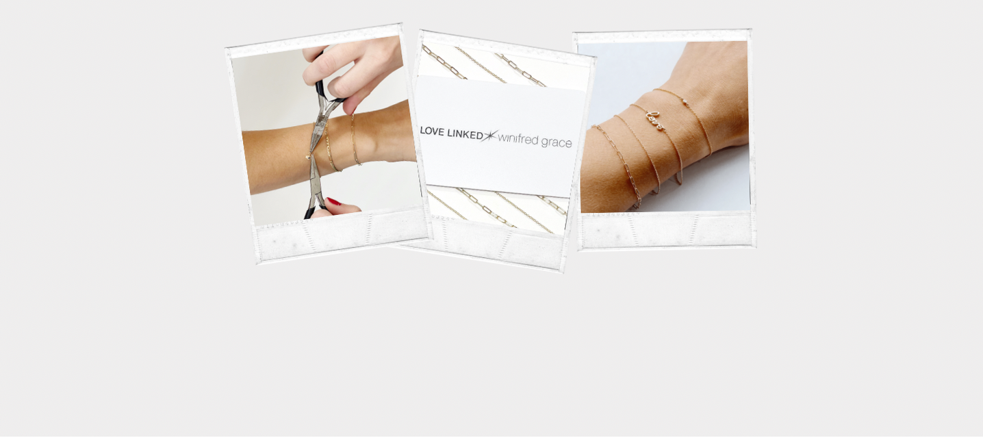 Wrist showcasing permanent bracelets by Love Linked x Winifred Grace