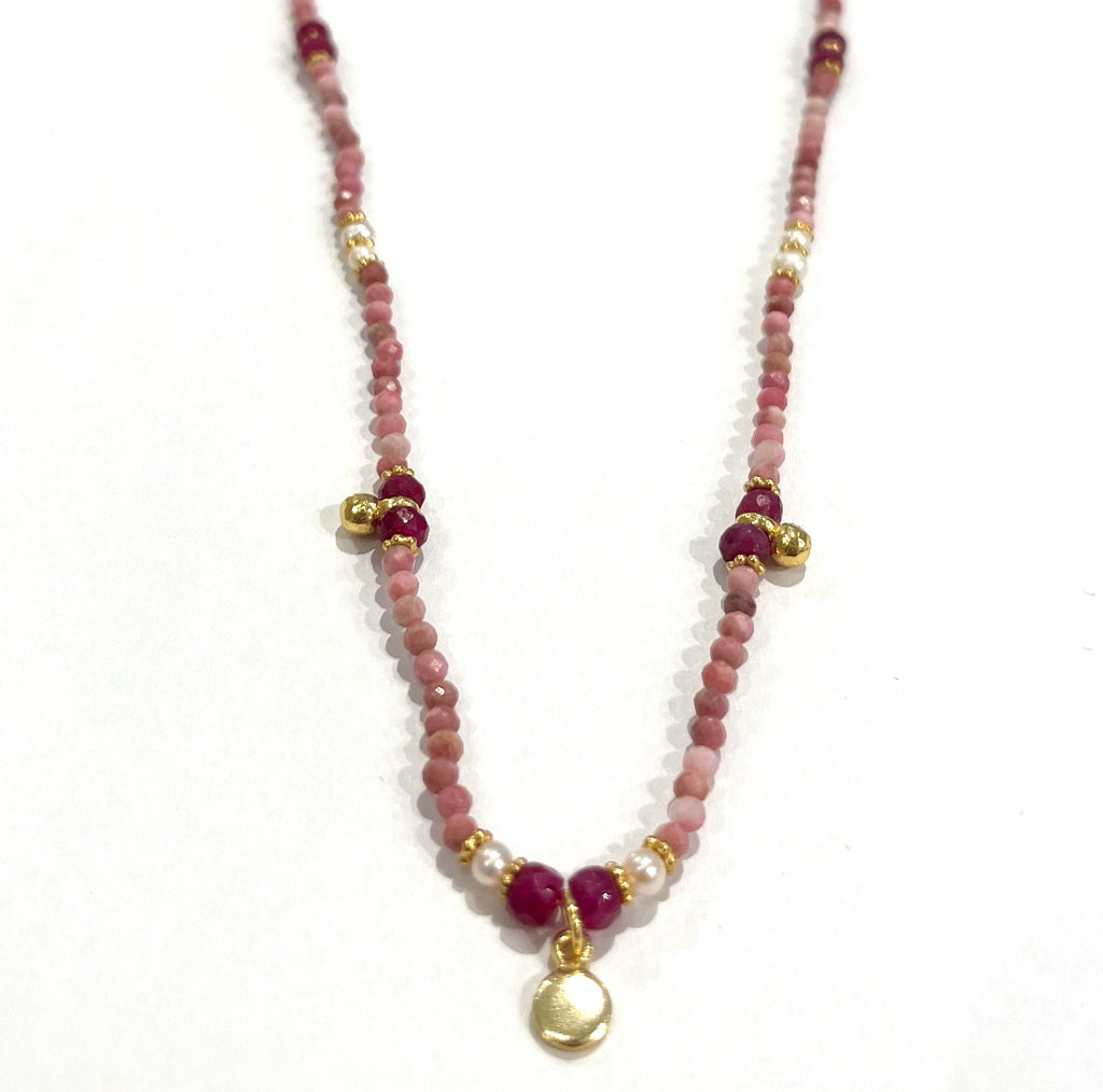 Circle Bead Necklace • Pink Opal/Ruby