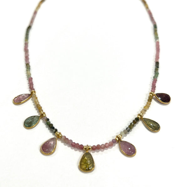 Bead Necklace • Multi-Sapphire Droplets