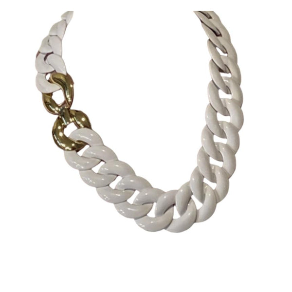 Vintage Monet Link Necklace •White Enamel