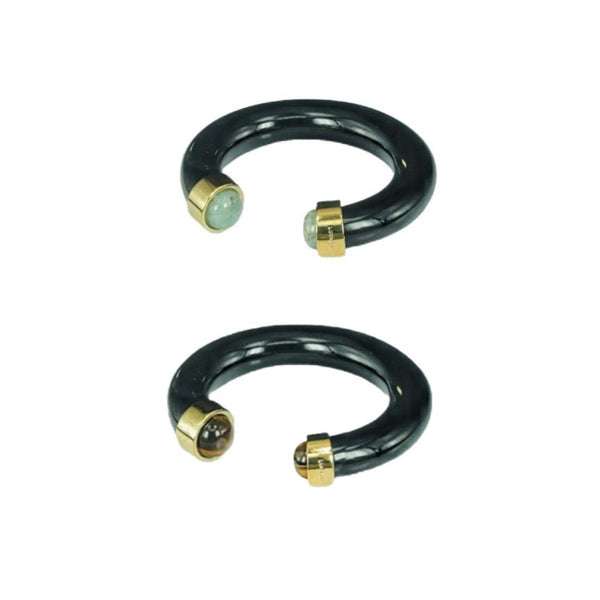Black Resin Open Cuff w/ Gemstone