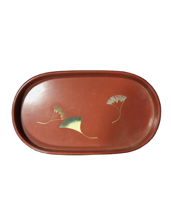 Japanese Ginkgo Red Lacquer Tray