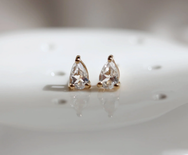 White Topaz Pear Studs