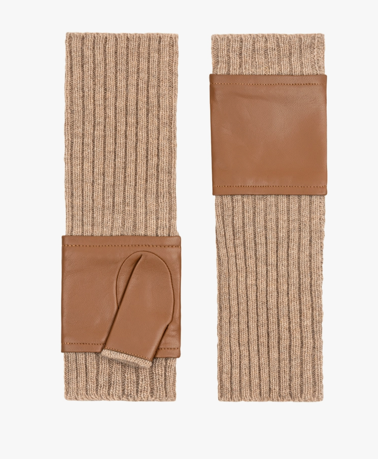 Leather Knit Fingerless Gloves