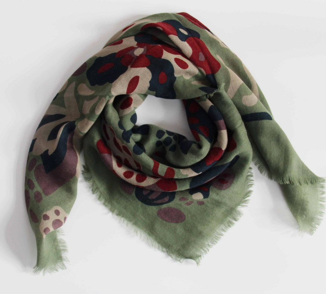 Girandole Square Wool Scarf • Green