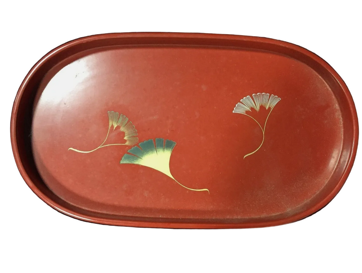 Japanese Ginkgo Red Lacquer Tray