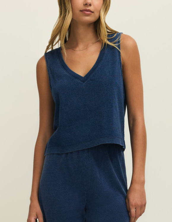 Sloane V-Neck Denim Top • Indigo