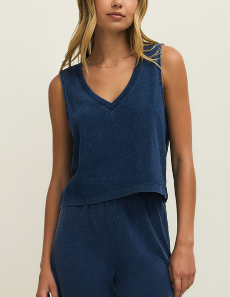 Sloane V-Neck Denim Top • Indigo