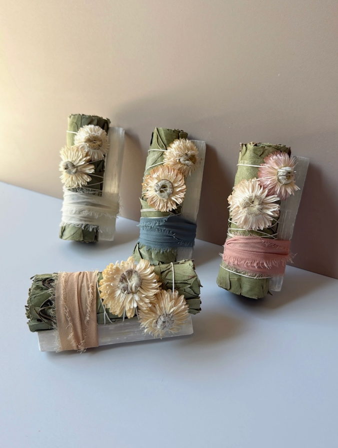 Eucalyptus + White Selenite Smudge Stick • Tan