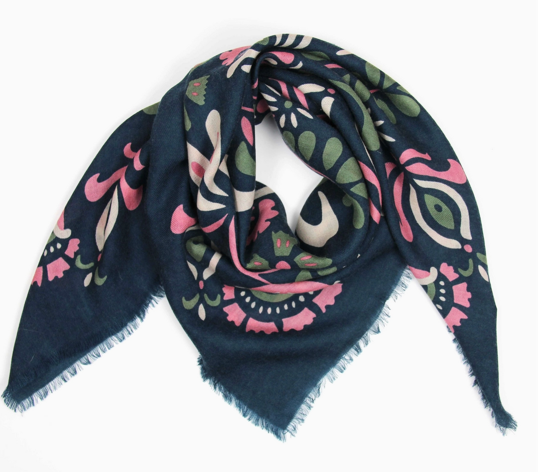 Tatiana Square Wool Scarf • Marine
