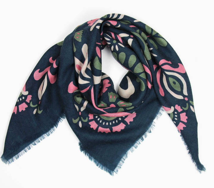 Tatiana Square Wool Scarf • Marine