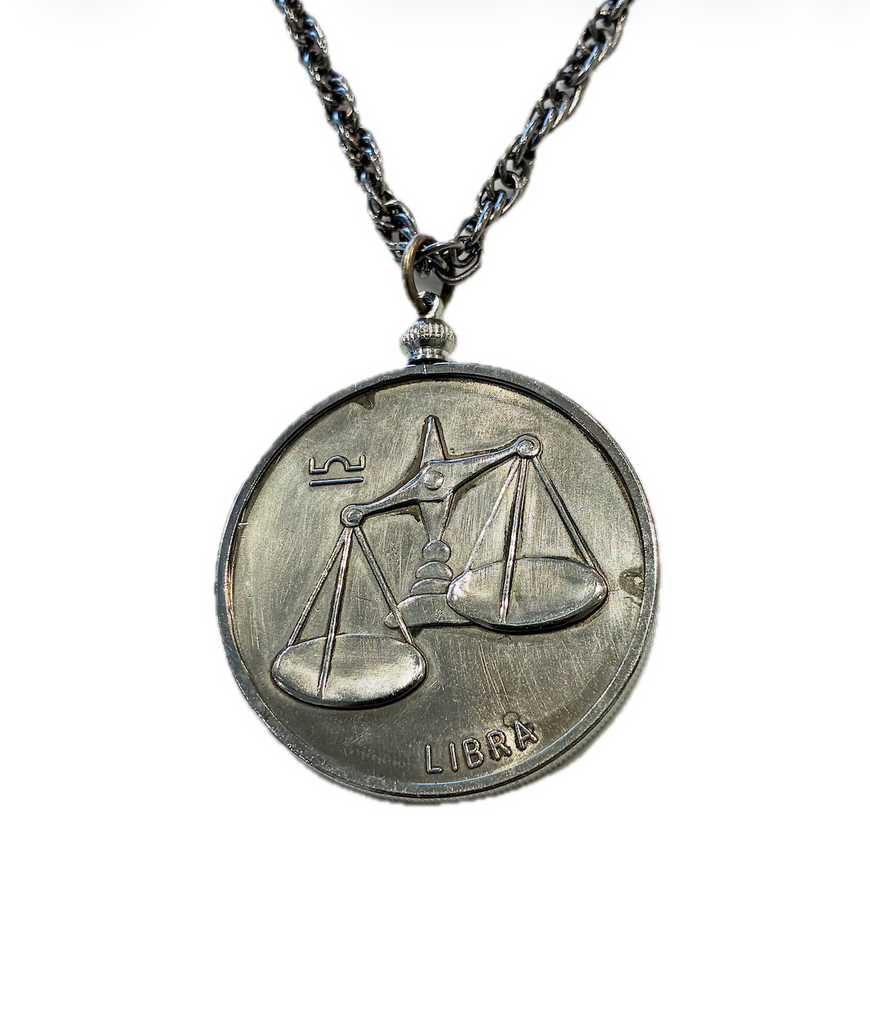 Vintage Silver Tone Zodiac Coin Medallion • Libra