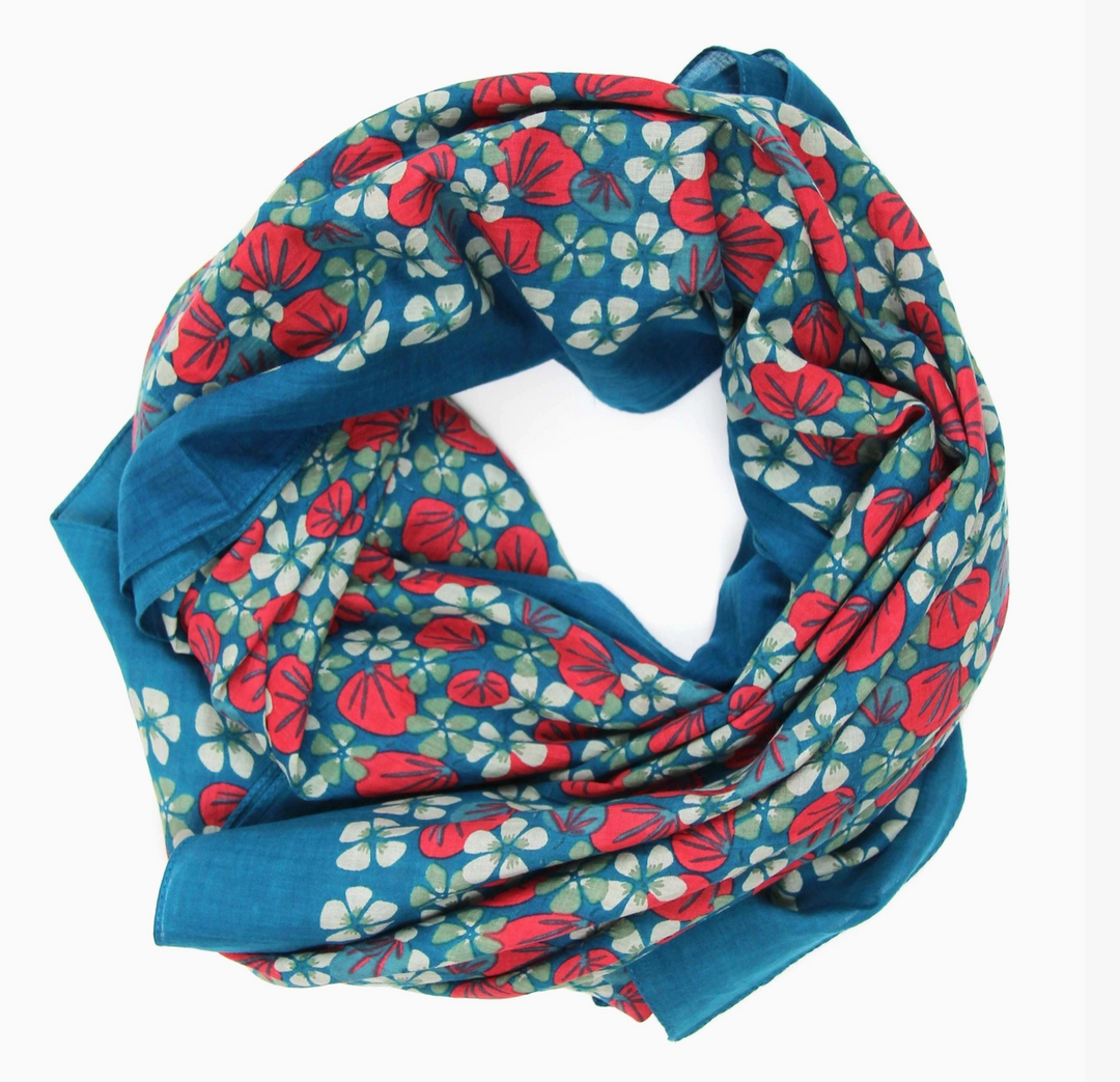 Ondine Square Cotton Scarf • Blue