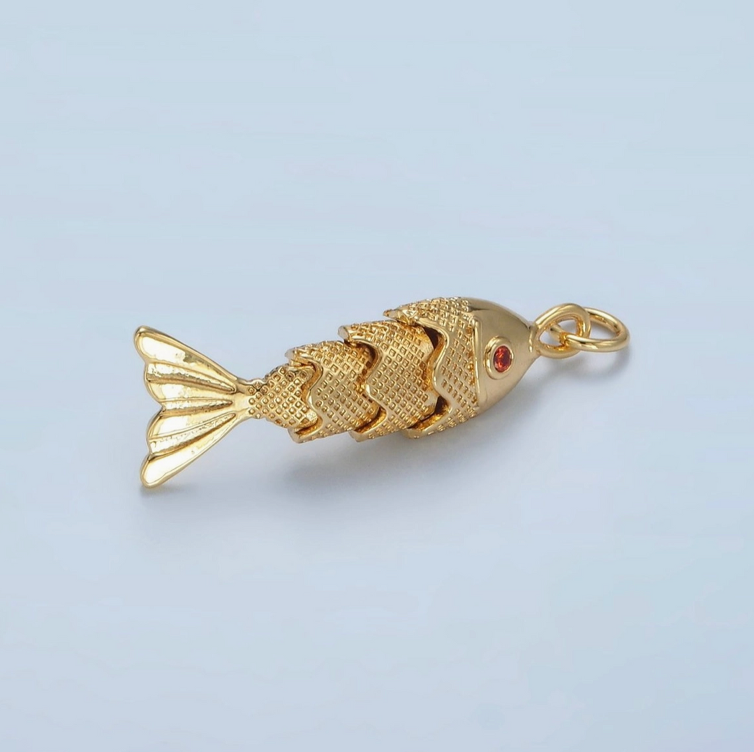 Orange Articulate Fish Charm • 30mm