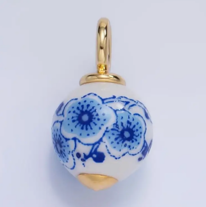 Ceramic Drop Charm • Blue Flowers