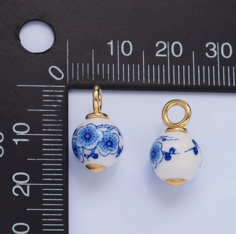 Ceramic Drop Charm • Blue Flowers
