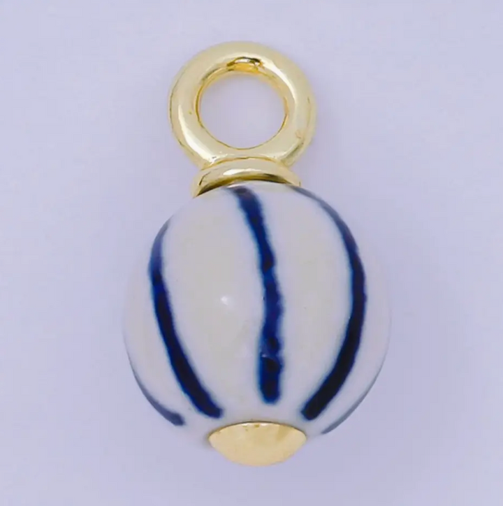 Ceramic Drop Charm • Blue Stripes