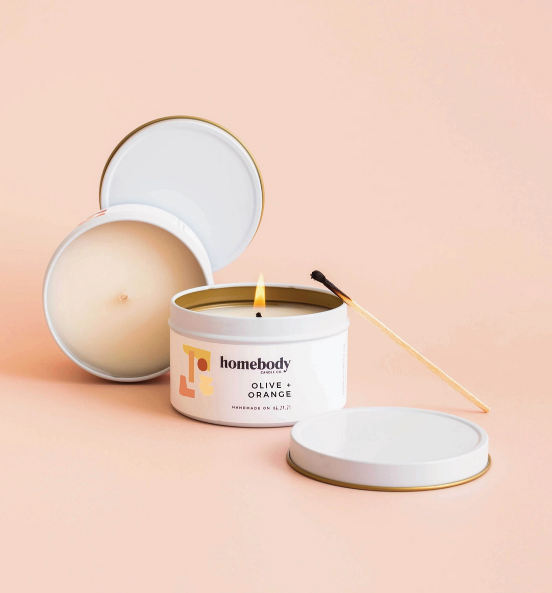 Olive + Orange Candle Tin