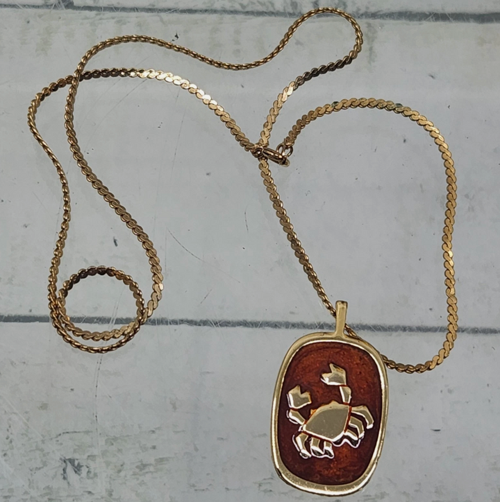 Vintage Zodiac Enamel Pendant • Cancer