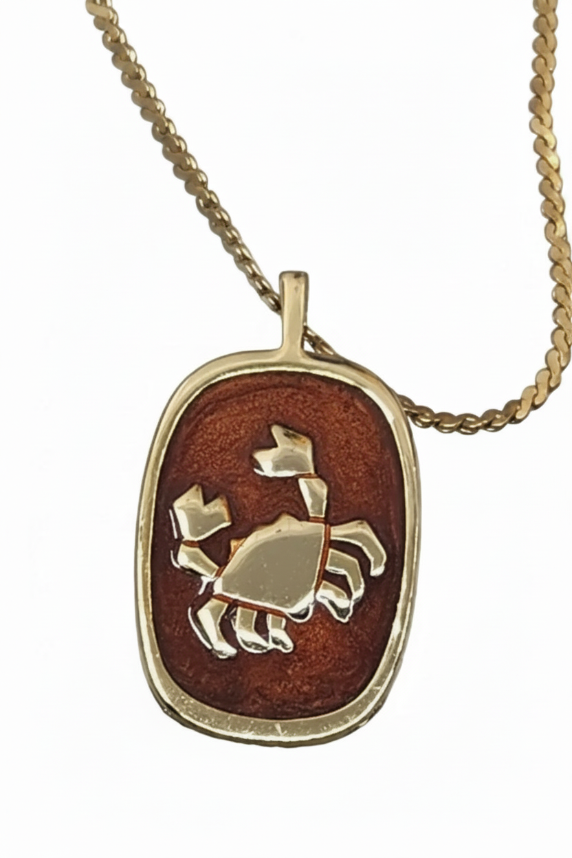 Vintage Zodiac Enamel Pendant • Cancer