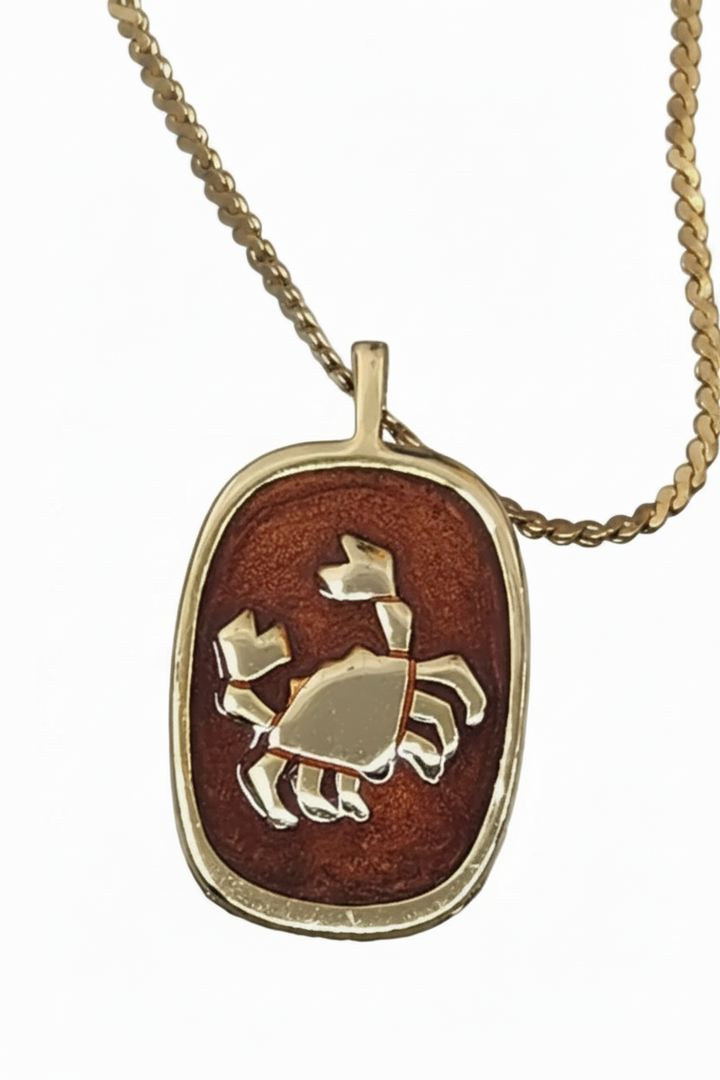 Vintage Zodiac Enamel Pendant • Cancer