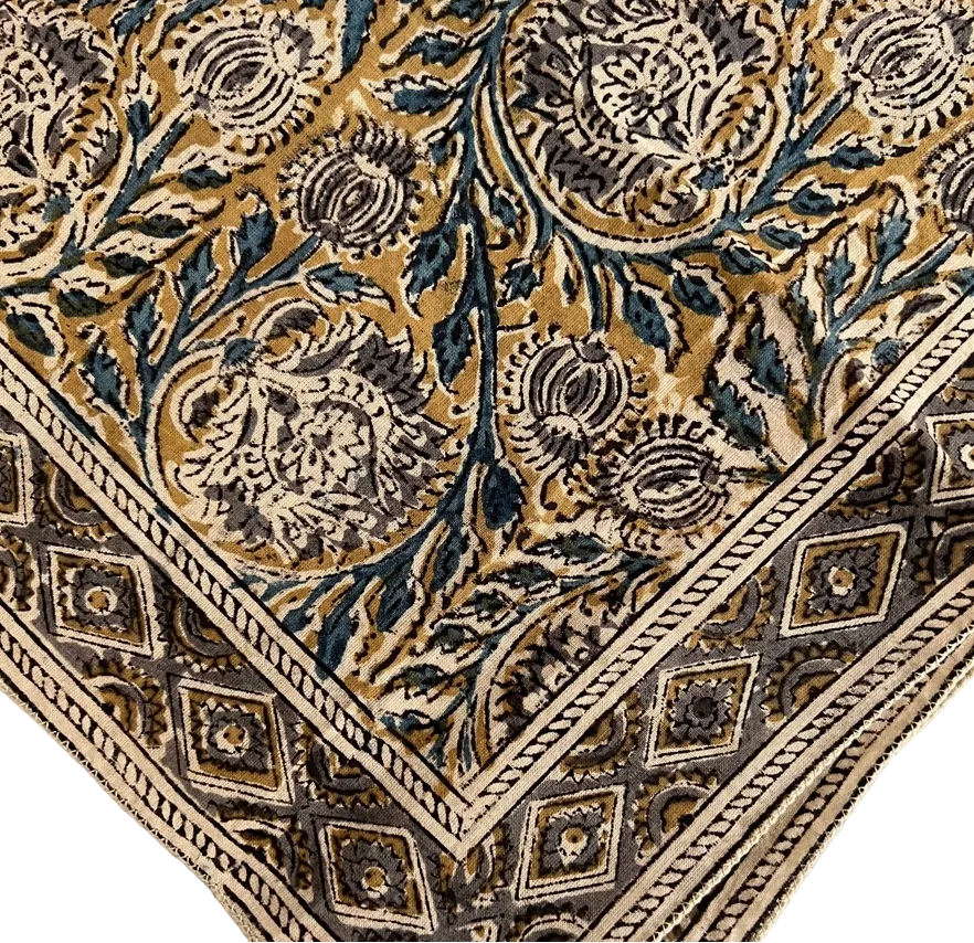 Square Bandana • Indigo Kalamkari