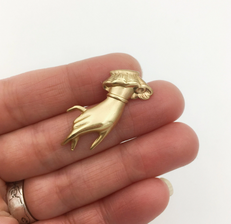 Brass Victorian Hand Brooch
