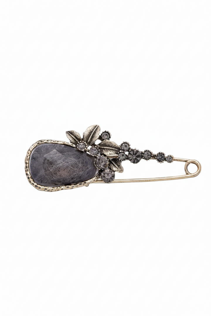 Dark Rhinestone Flower Brooch