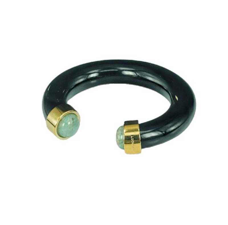 Black Resin Open Cuff w/ Gemstone