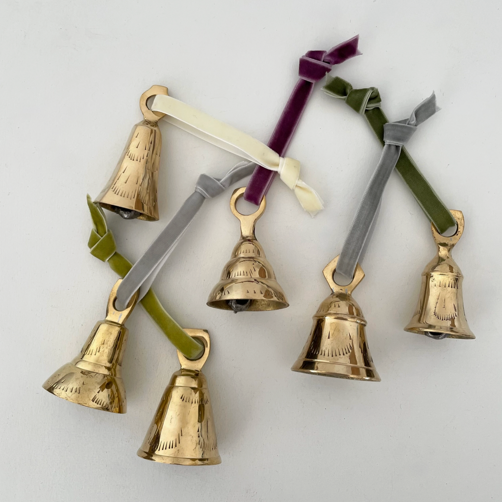 Large Brass Flared Bell • w/ Velvet Ribbon