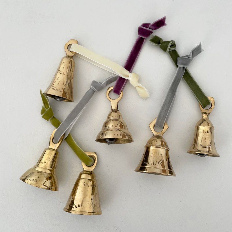LARGE Brass Flared Bell • w/ Velvet Ribbon