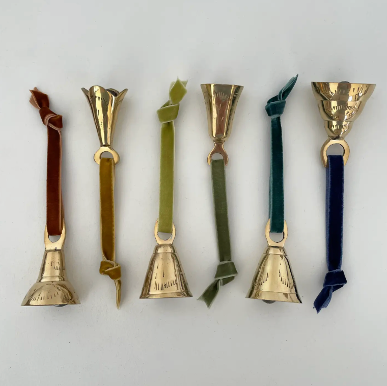 Medium Brass Flared Bell • w/ Velvet Ribbon