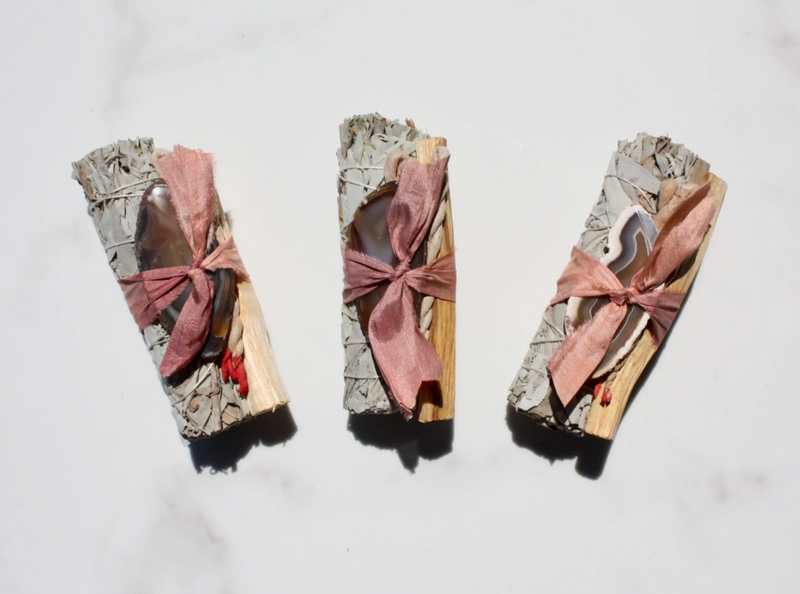 White Sage + Agate Smudge Stick • Rose