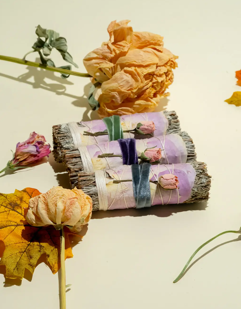 Blue Sage + Roses Smudge Stick