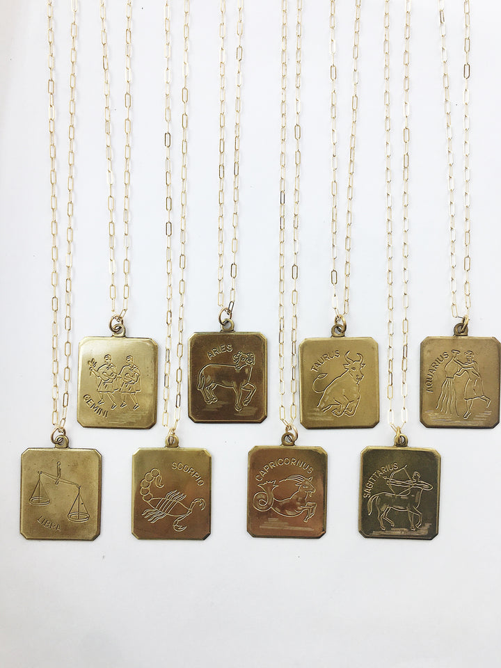 Etched Brass Zodiac Pendant
