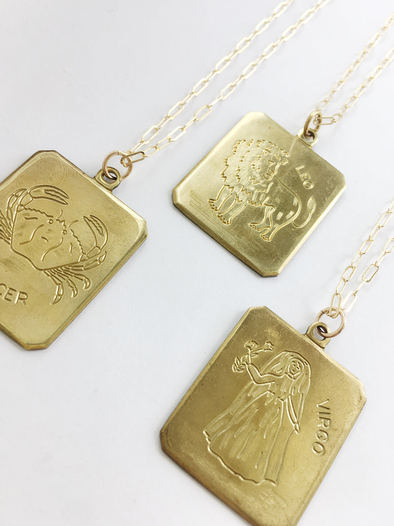 Etched Brass Zodiac Pendant