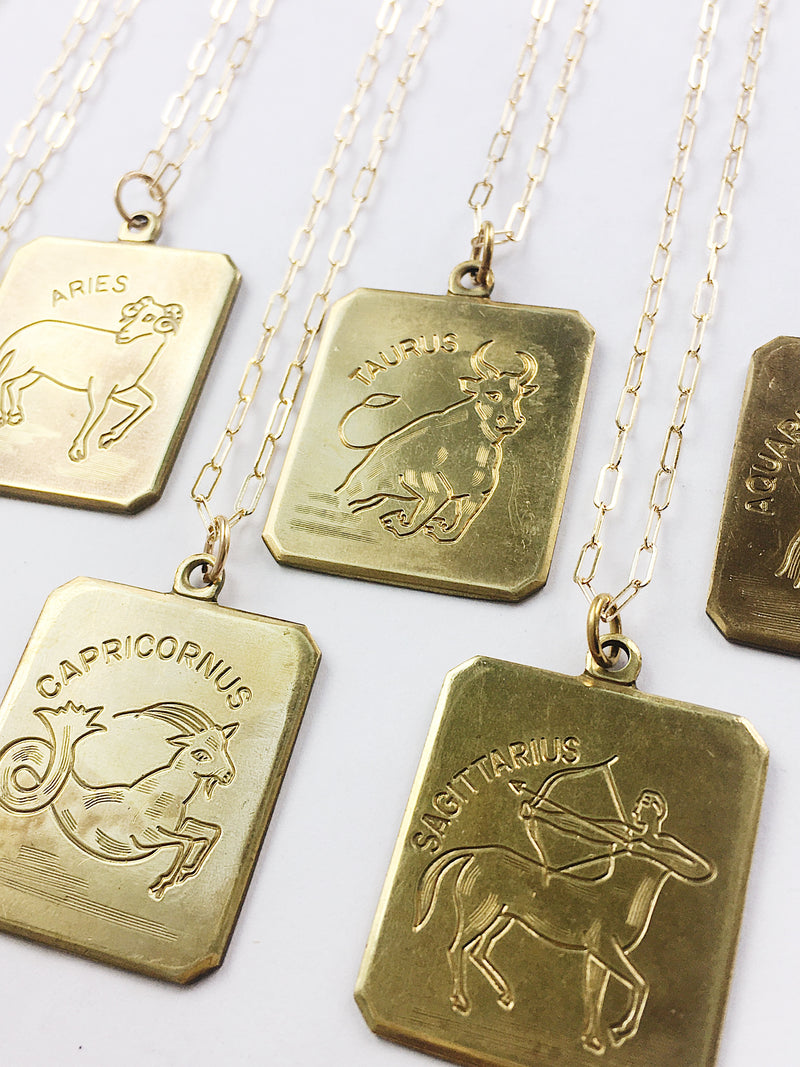 Etched Brass Zodiac Pendant