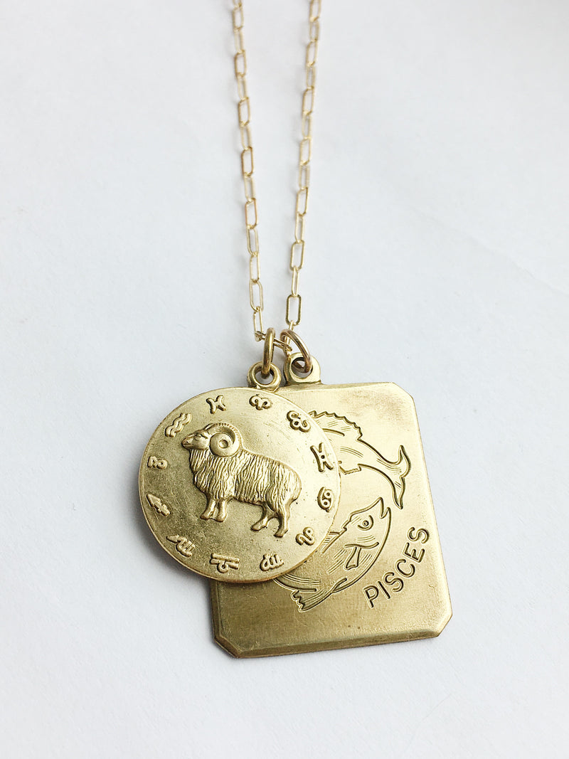 Etched Brass Zodiac Pendant